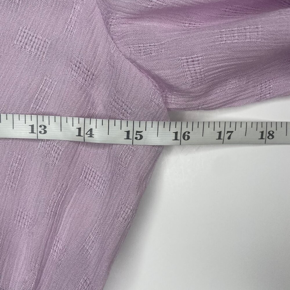 Lush Lilac Tie Front Cutout Mini Dress M Textured Balloon Sleeve Tiered Lavender - Picture 8 of 12